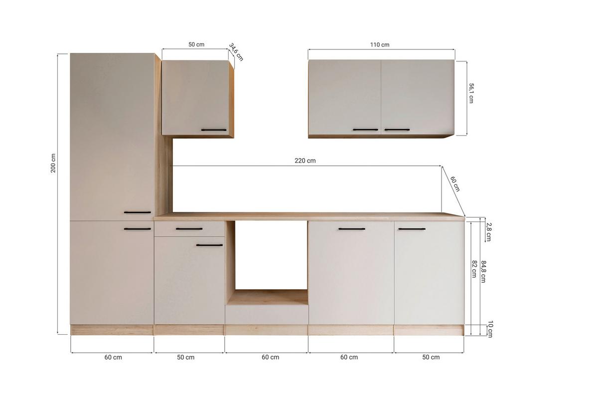 KUCHYNSKÝ BLOK BEZ SPOTREBIČO MERLE - čierna/kašmírová, Trend, kov/kompozitné drevo (280cm) - Respekta