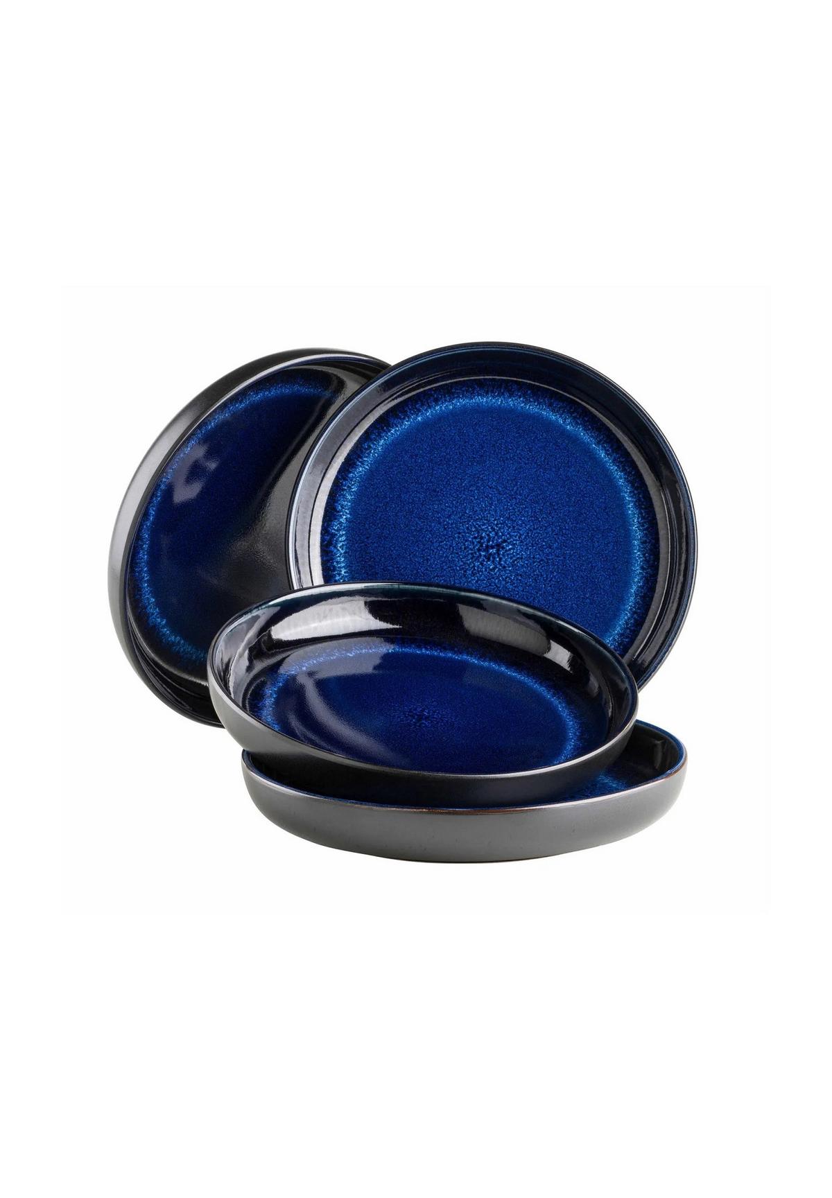 Tellerset Niara Blau Schwarz 4-teilig - Blau/Schwarz, Basics, Keramik - Mäser