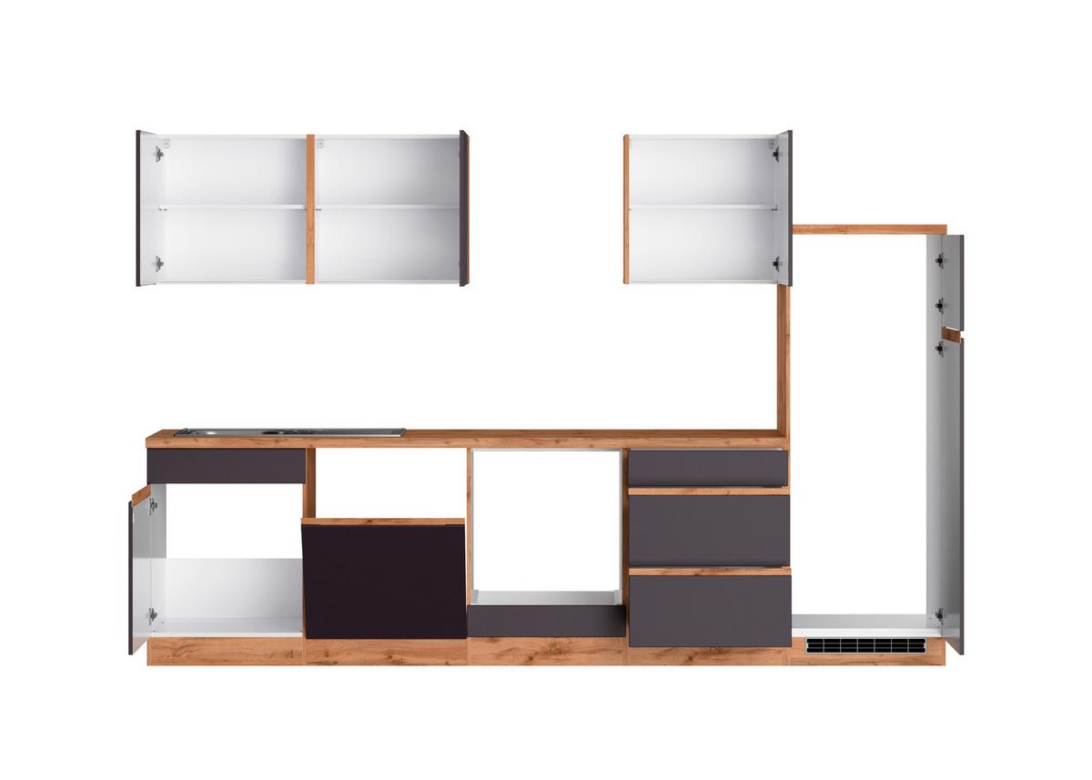 Küchenzeile Turin ohne Geräte B: 300cm Grau/Wotaneiche Dekor - Eiche Wotan/Grau, Design, Holzwerkstoff (300cm) - Held