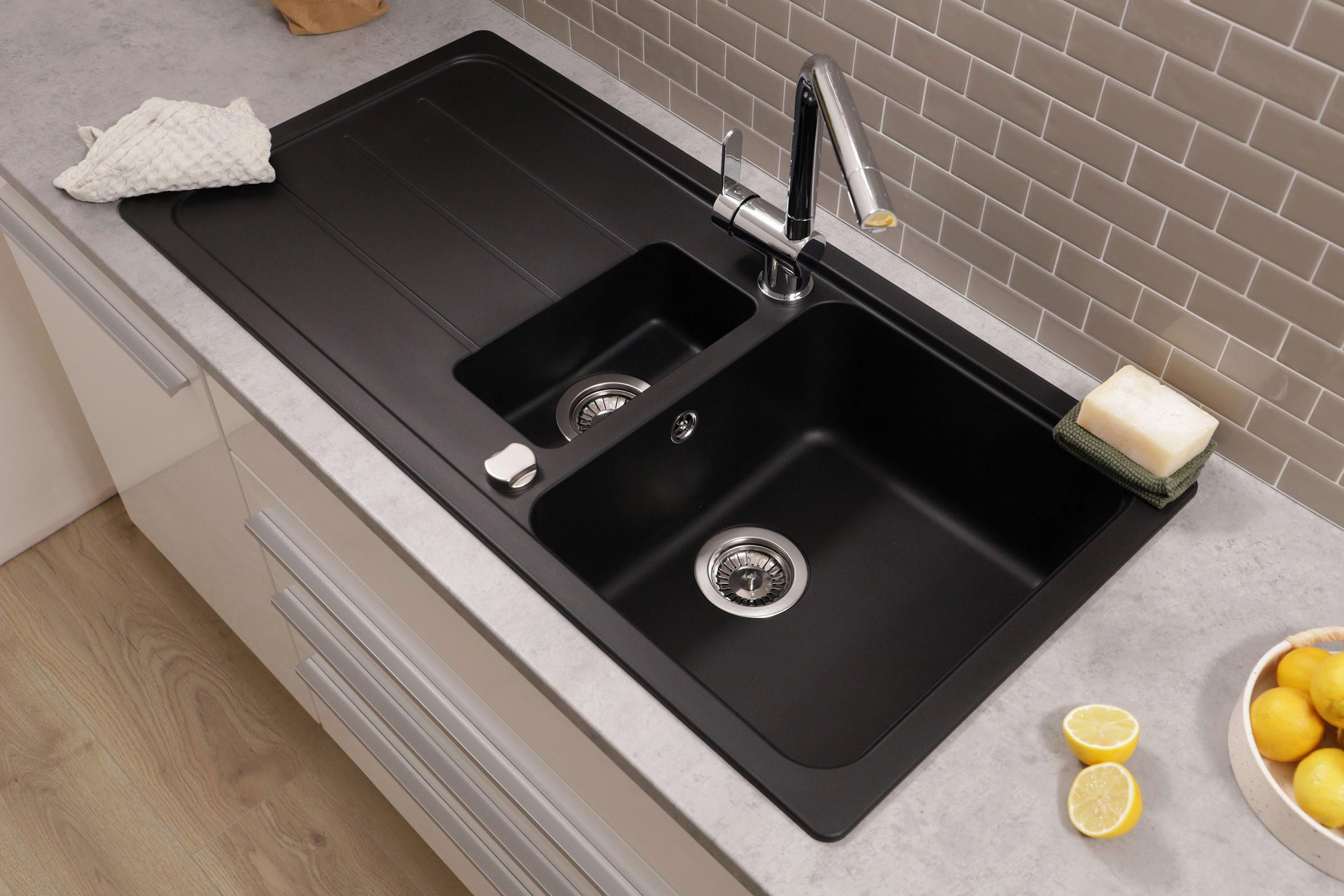Spüle Austin Schwarz B: 100 cm - Schwarz, Design, Stein (100/20/50cm) - Respekta