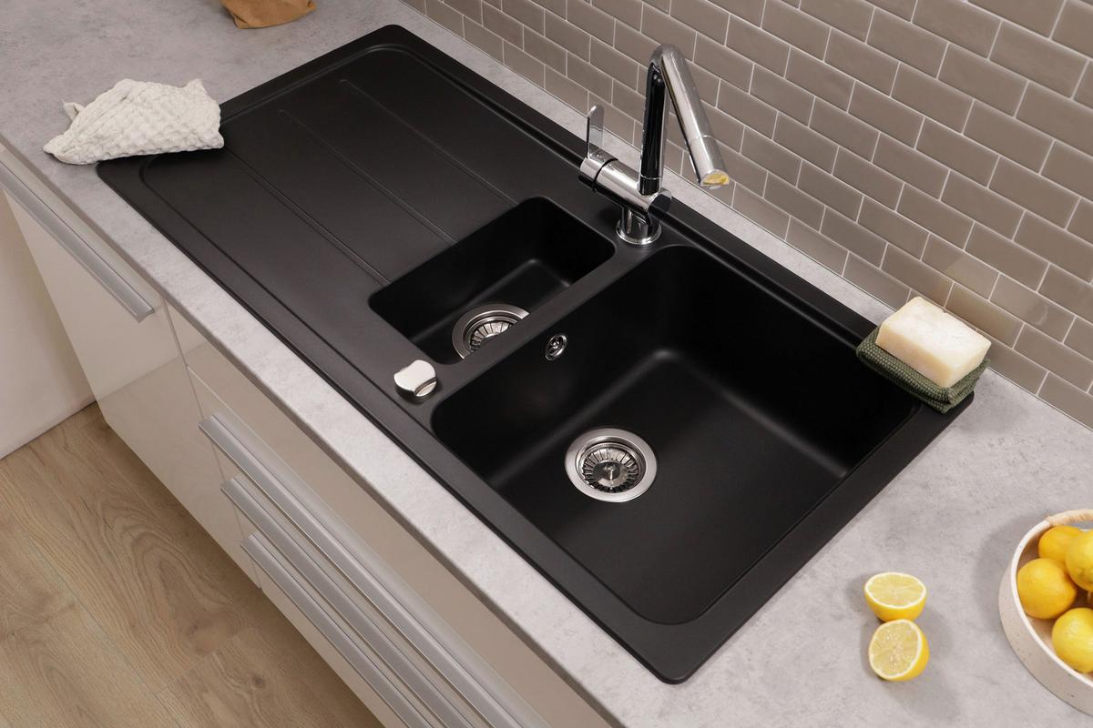 Spüle Austin Schwarz B: 100 cm - Schwarz, Design, Stein (100/20/50cm) - Respekta