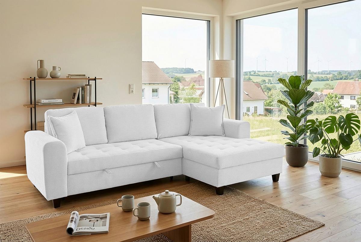 Ecksofa Moritz Silberfarben S: ca. 265x155 cm - Weiß, Trend, Textil (265/155cm)