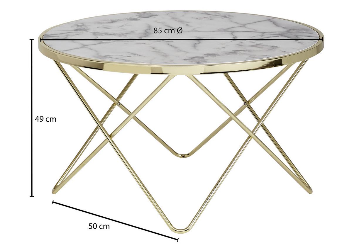 Couchtisch Rund, Weiß/goldfarben - Goldfarben/Weiß, Design, Holzwerkstoff/Metall (85/85cm) - MID.YOU