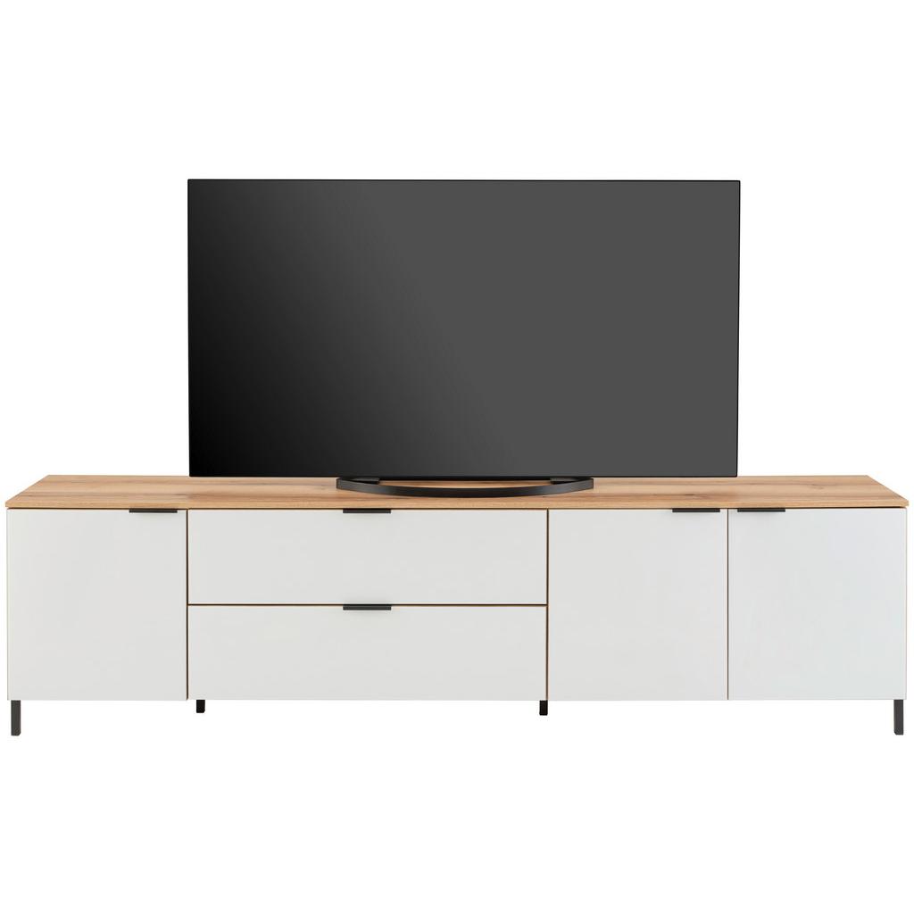 TV-Lowboard Austin 225 cm Eichefarben/Glasfront Weiß