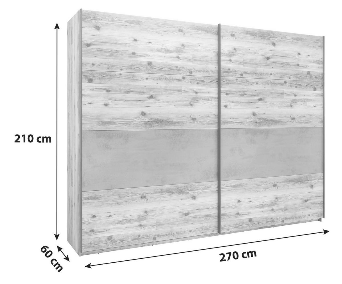 Schwebetürenschrank 270cm Alicante, Alpinlook/Betonoxid - Fichtefarben/Eichefarben, MODERN, Holzwerkstoff (270/210/60cm) - Luca Bessoni