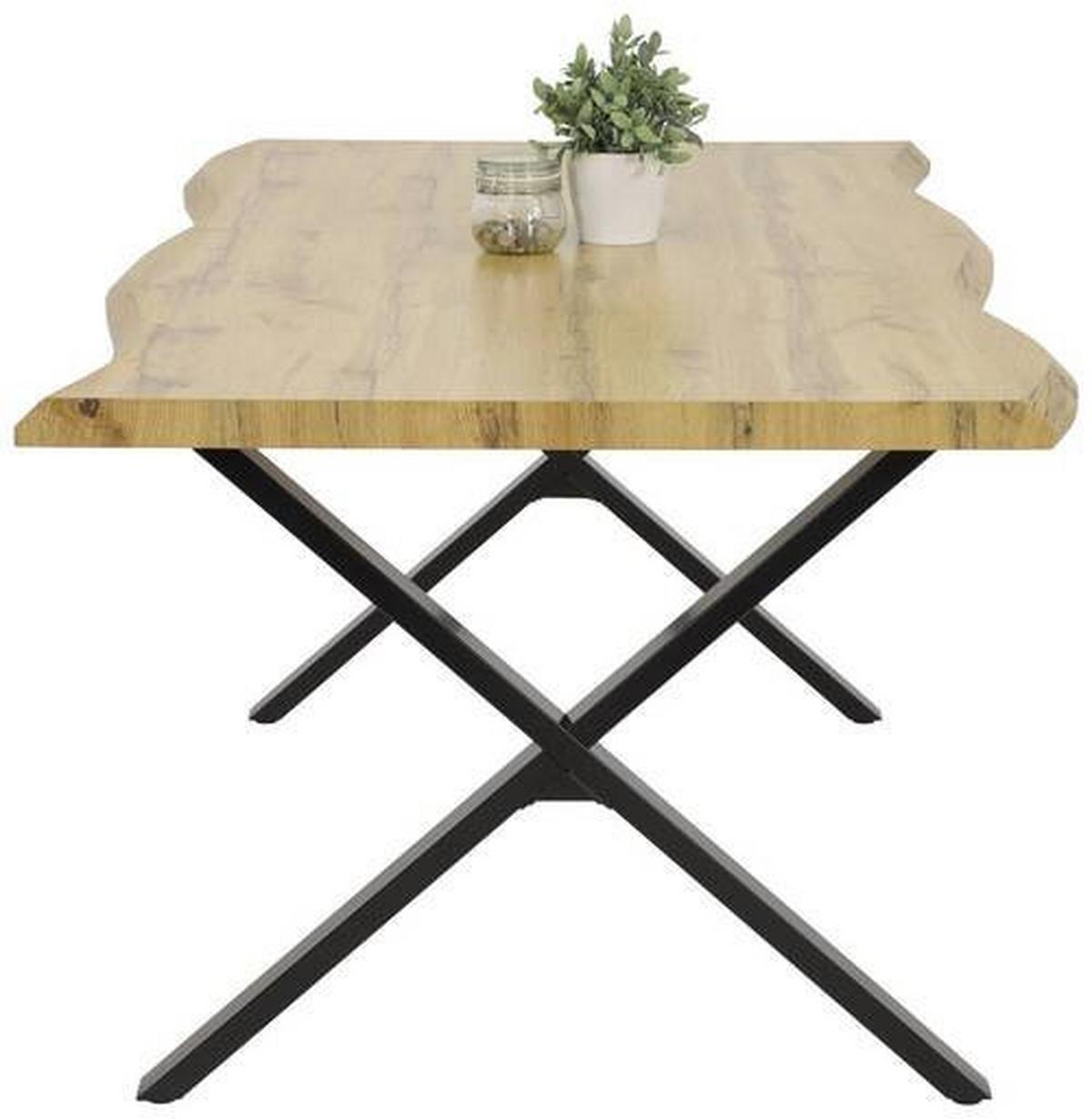 Esstisch Gerda Schwarz/Eiche Dekor - Eichefarben/Schwarz, MODERN, Holzwerkstoff/Metall (140/90/76cm) - Boxxx