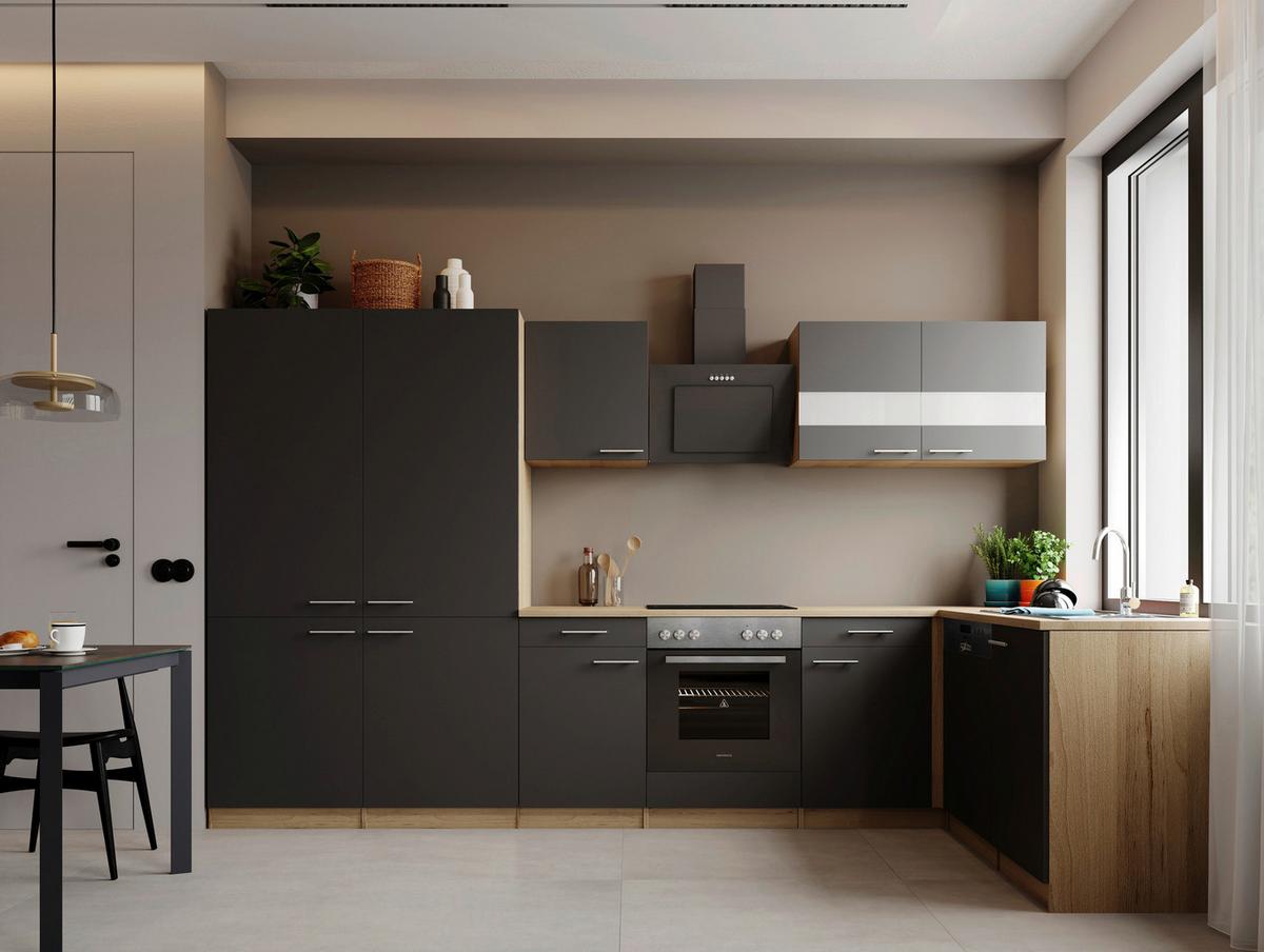 ECKKÜCHE Merle, Grau S: 340x172 cm - Eichefarben/Grau, Trend, Holzwerkstoff (340/172cm) - Respekta