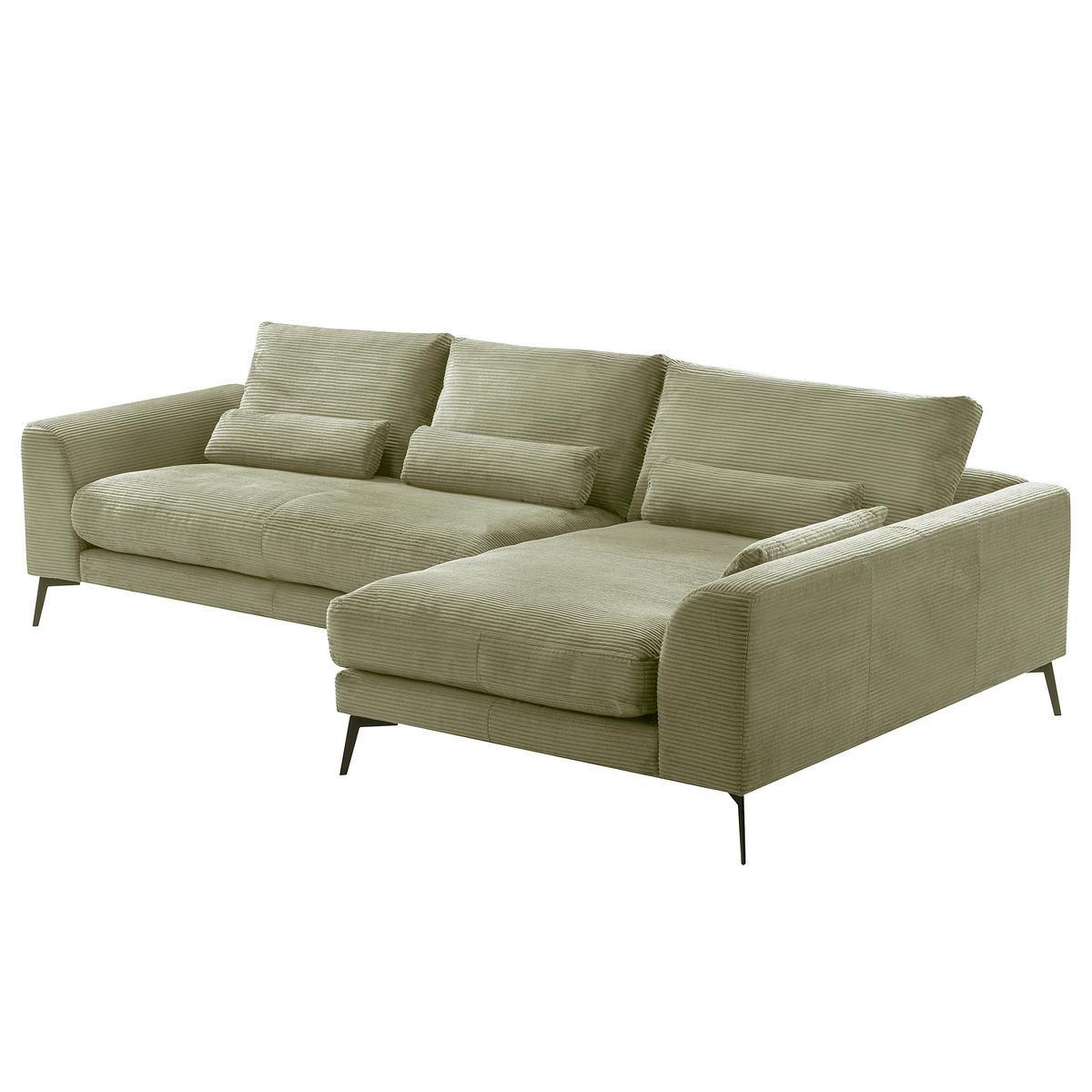 Ecksofa Berlin Cord Olivgrün 313x172 cm - Schwarz/Olivgrün, Design, Textil (313/172cm) - P & B