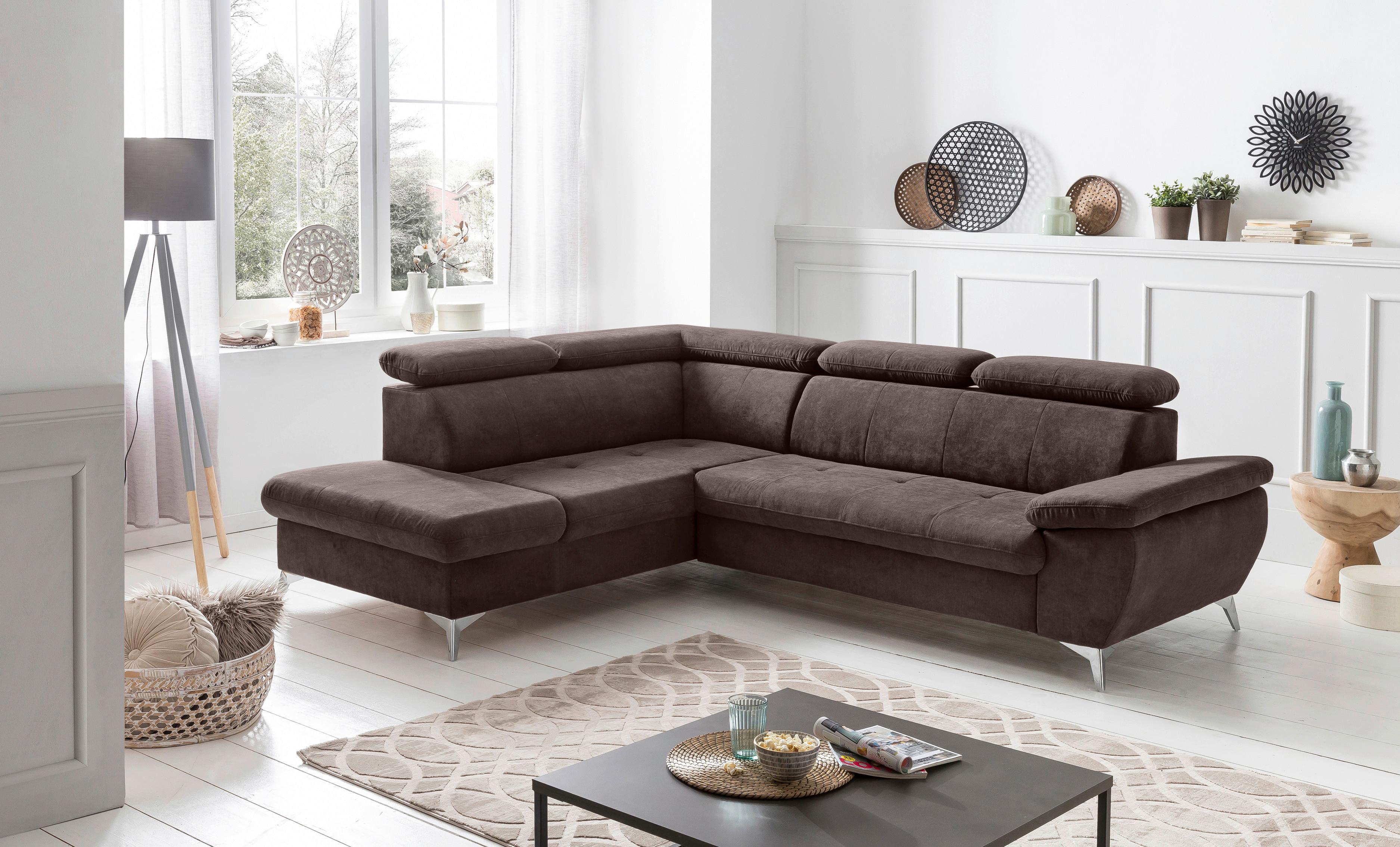 Ecksofa Mit Schlaffunktion Und Bettkasten Gisele Braun - Chromfarben/Dunkelbraun, KONVENTIONELL, Textil (209/256cm) - Livetastic