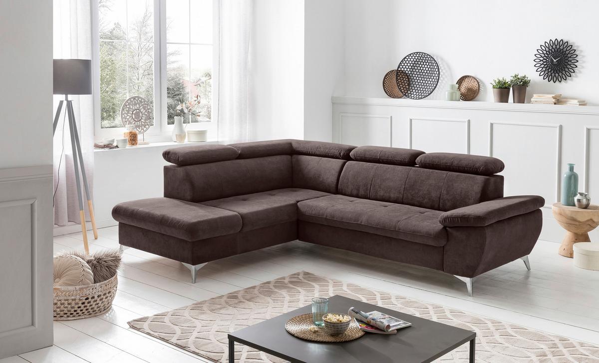 Ecksofa Mit Schlaffunktion Und Bettkasten Gisele Braun - Chromfarben/Dunkelbraun, KONVENTIONELL, Textil (209/256cm) - Livetastic