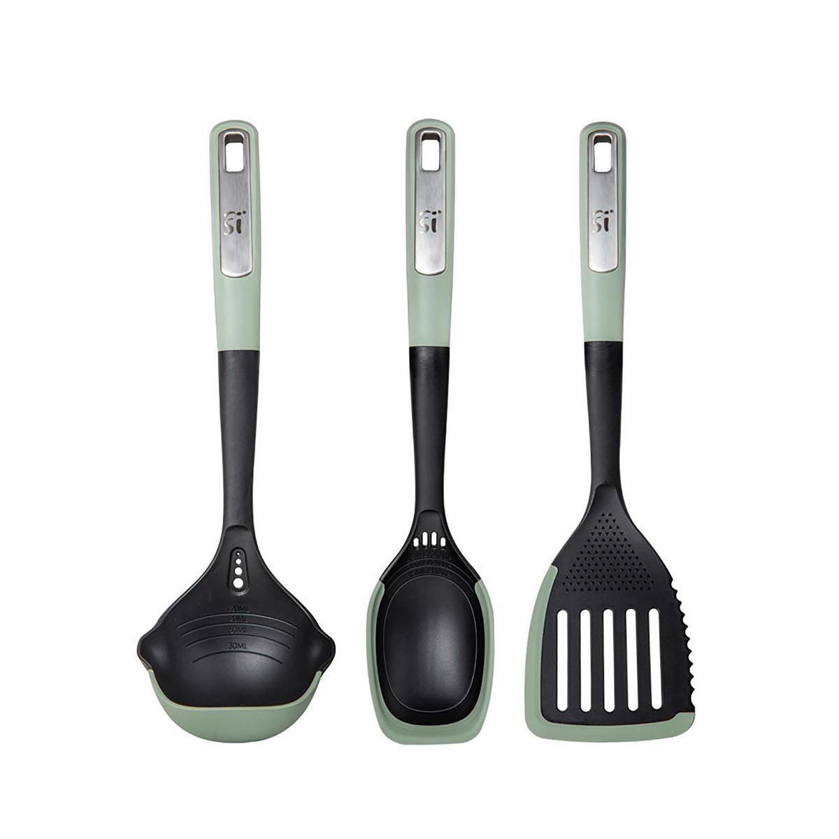 Küchenhelferset 3-Teilig Salbeigrün, Schwarz, Silber - Salbeigrün/Silberfarben, Basics, Kunststoff (13/11.5/35.5cm)
