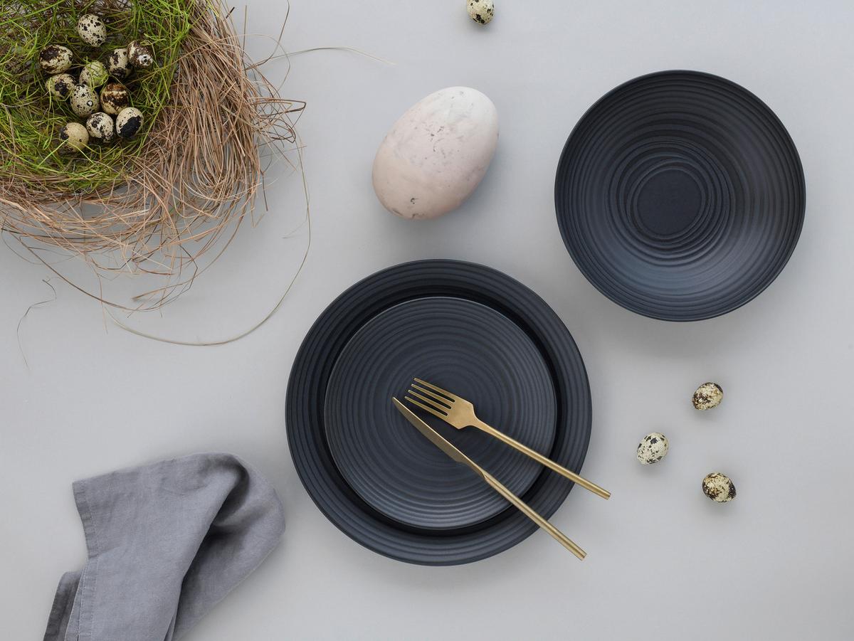 Speisetellerset 18-Tlg. Lava Stone Black, Schwarz - Schwarz, Design, Keramik - Creatable