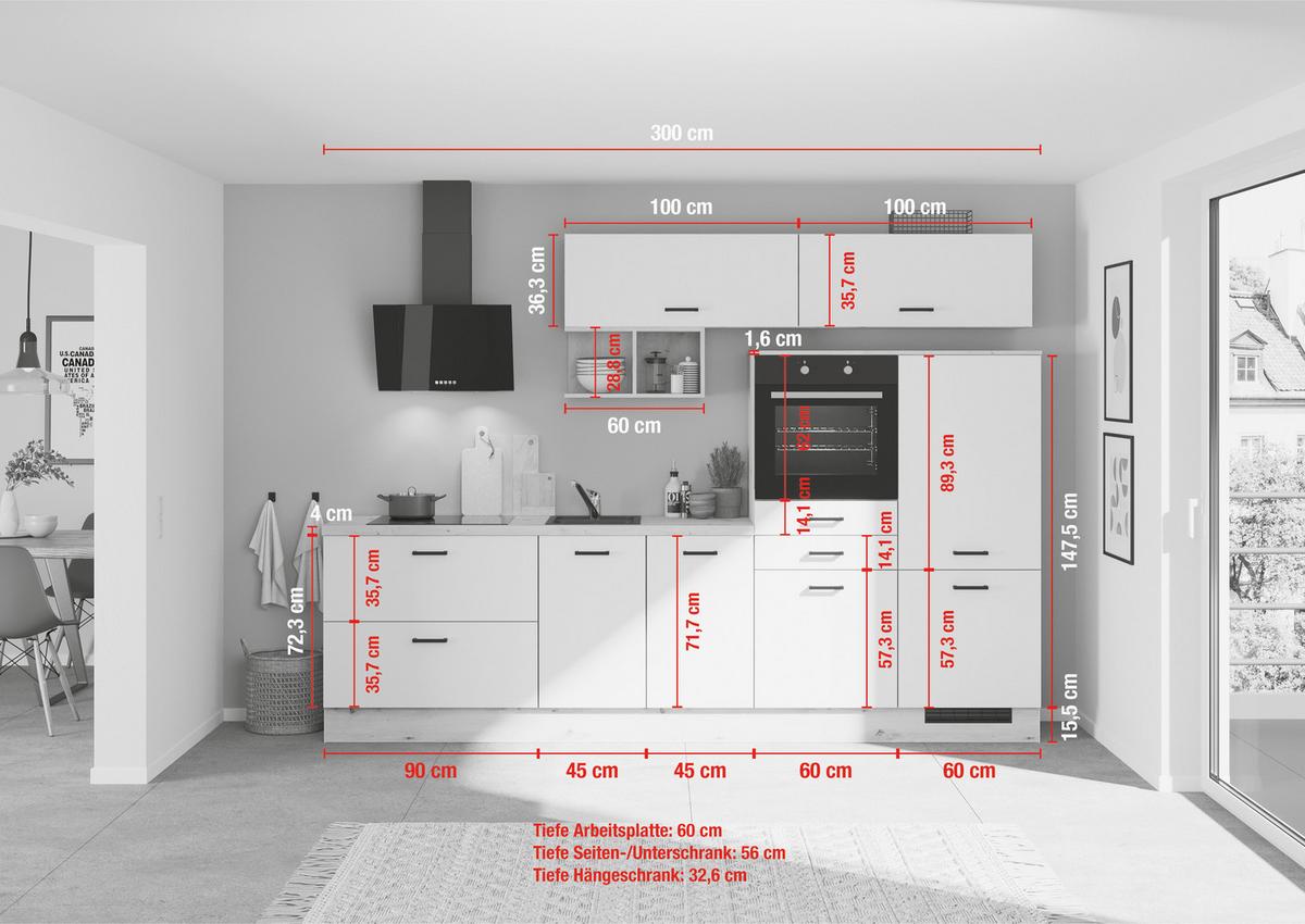 Küchenblock Ip1200 - Eichefarben/Weiß, Design, Holzwerkstoff (300cm) - Impuls