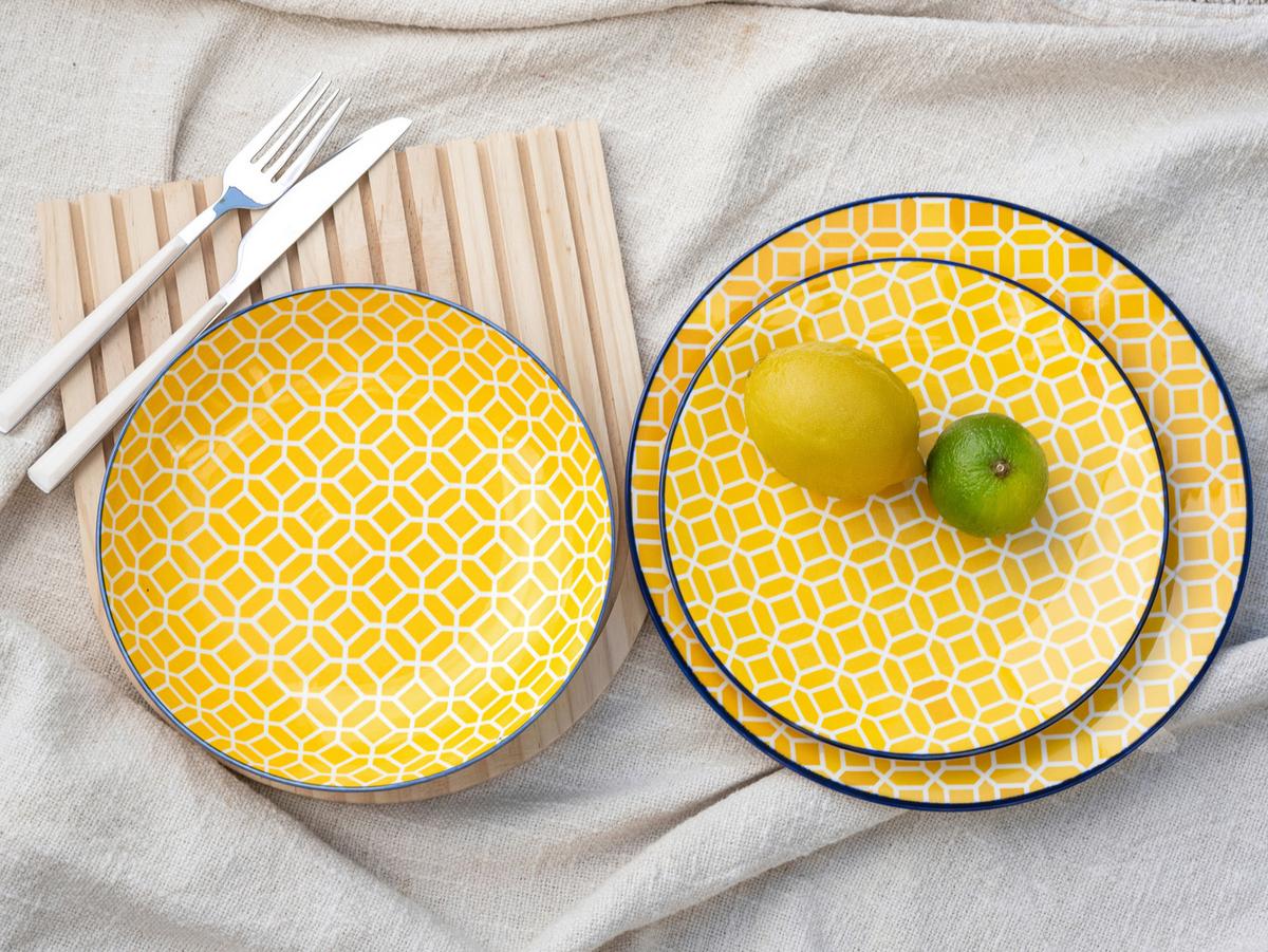 Tafelservice Keramik, Weiß/Currygelb,12--Teilig - Currygelb/Weiß, Basics, Keramik - Creatable