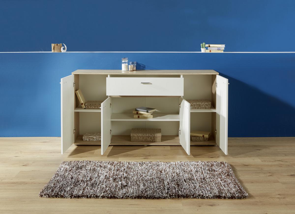 KOMODA CARMEN - bílá/barvy stříbra, Moderní, kompozitní dřevo/plast (160/80/35cm)