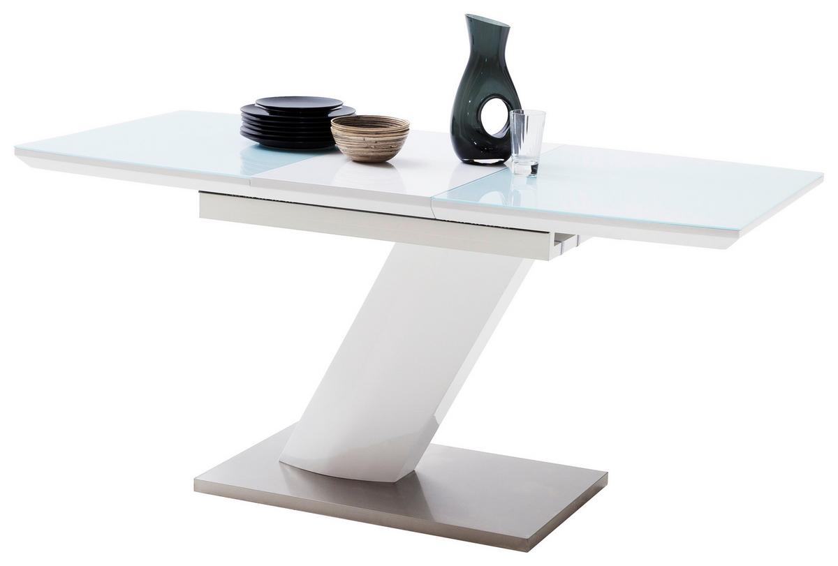 Esstisch Ausziehbar Galina 120-160x80 Cm Weiß - Edelstahlfarben/Weiß, Design, Glas/Holzwerkstoff (120-160/80/76cm) - Livetastic