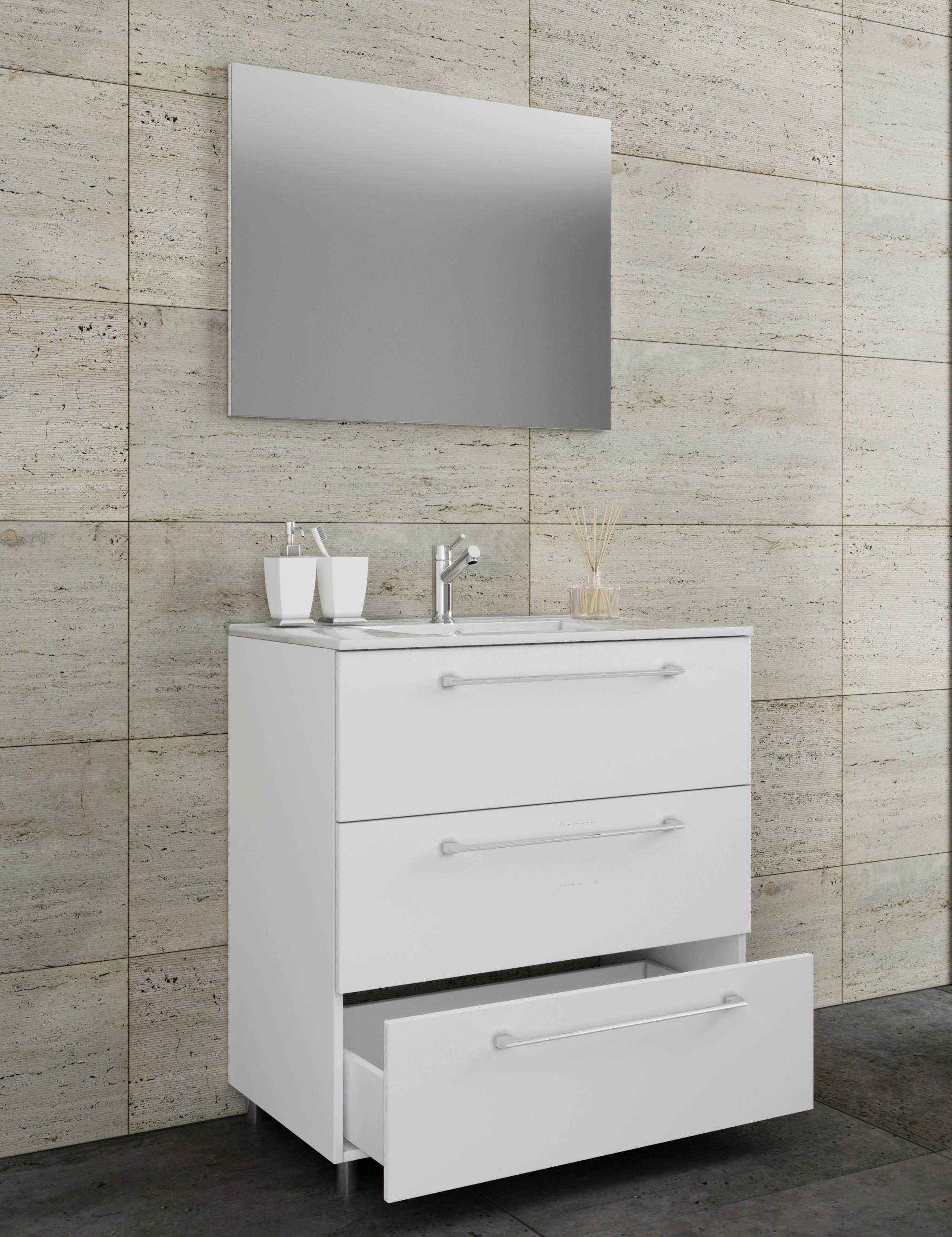 Badezimmer Schubo 3-Teilig Weiß B: 80 cm - Alufarben/Weiß, MODERN, Keramik/Holzwerkstoff (80cm) - MID.YOU