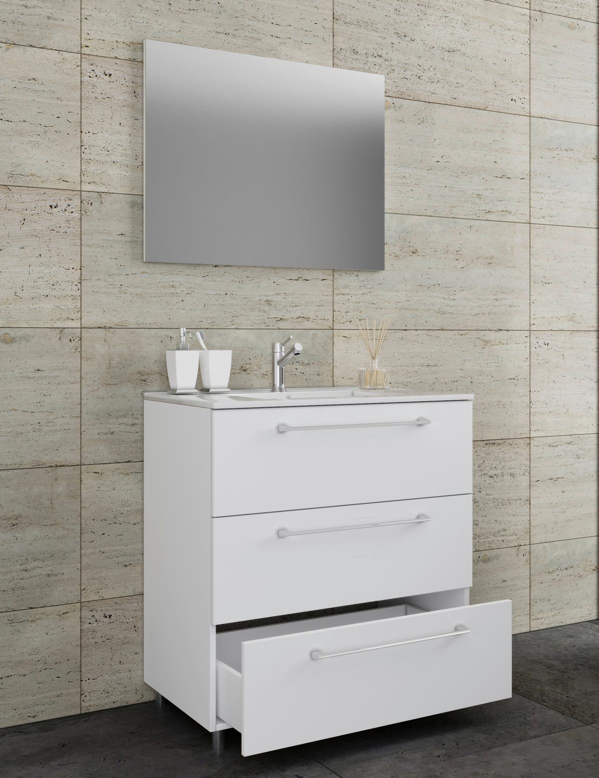 Badezimmer Schubo 3-Teilig Weiß B: 80 cm - Alufarben/Weiß, MODERN, Keramik/Holzwerkstoff (80cm) - MID.YOU