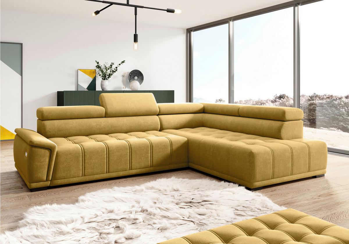 Rohová sedačka GRINALDI, pravá, horčicovožltá - horčicovožltá/čierna, Modern, textil/plast (283/106cm) - Premium Living