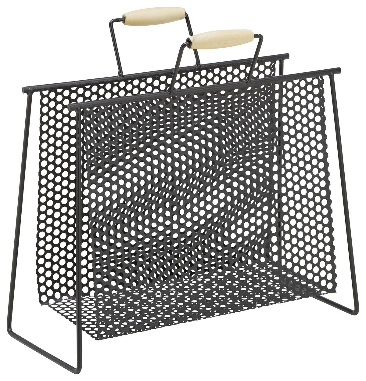 STOJAN NA NOVINY RIA - čierna/prírodná farba, Modern, kov/drevo (16,5/35/37cm) - Mömax