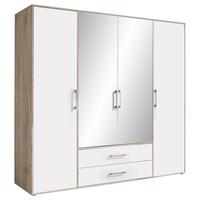 Kleiderschrank M. Spiegel 4trg Lembo San Remo/weiß B: 206 Cm - Alufarben/Weiß, KONVENTIONELL, Glas/Holzwerkstoff (206/195/60cm)