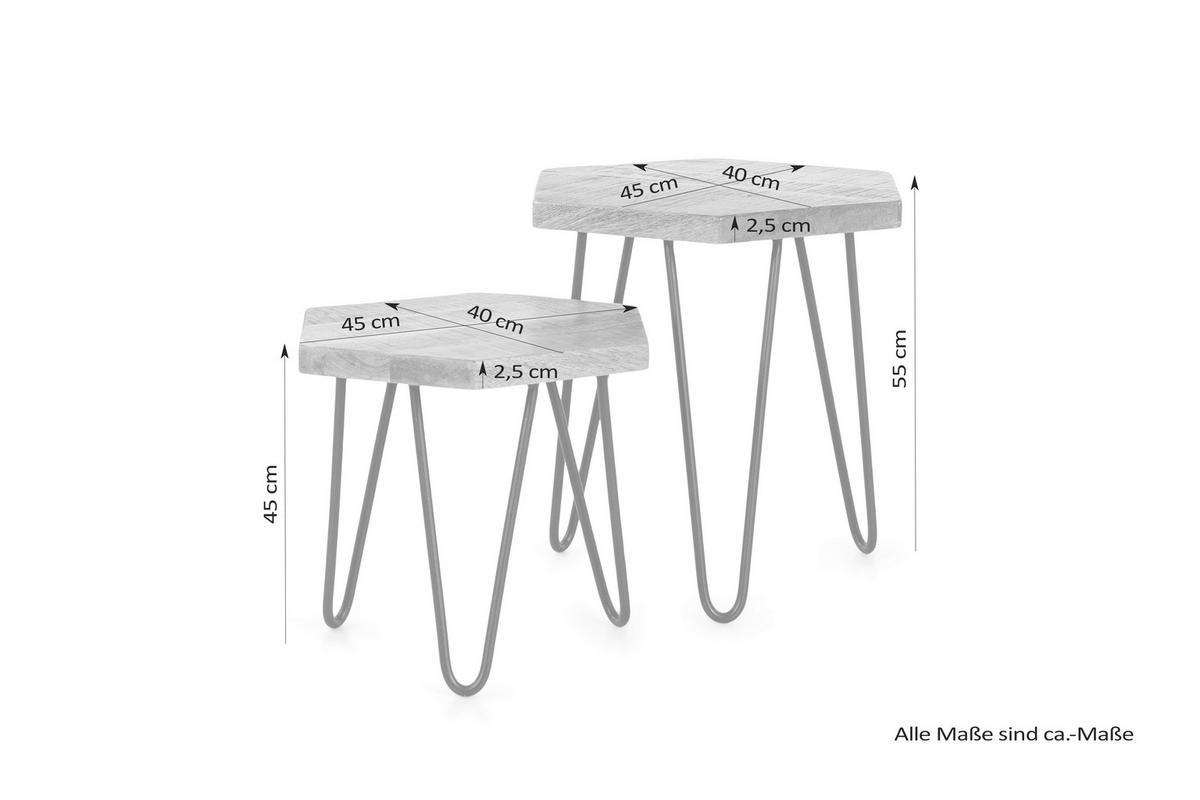 Satztisch Elea B: 45cm Naturfarben - Schwarz/Naturfarben, MODERN, Holz/Metall - MID.YOU