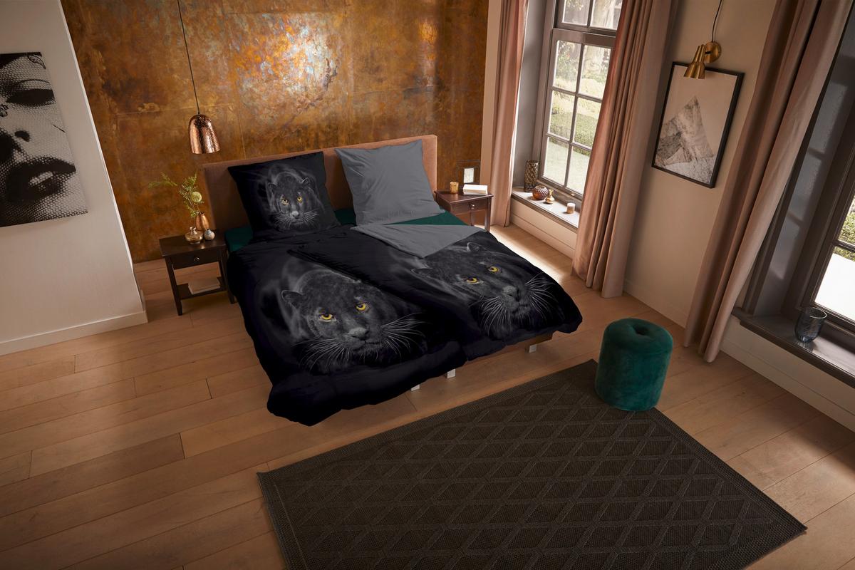 Wendebettwäsche Panter Schwarz 135x200 Cm - Schwarz, Natur, Textil (135/200cm)