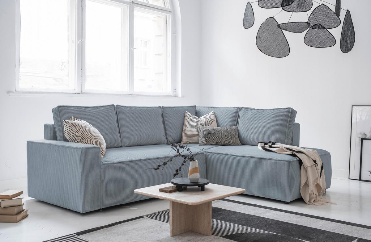 Sedačka OLIVER, pravá, světle šedá barva - černá/světle šedá, Design, textil/plast (247/194cm) - MID.YOU