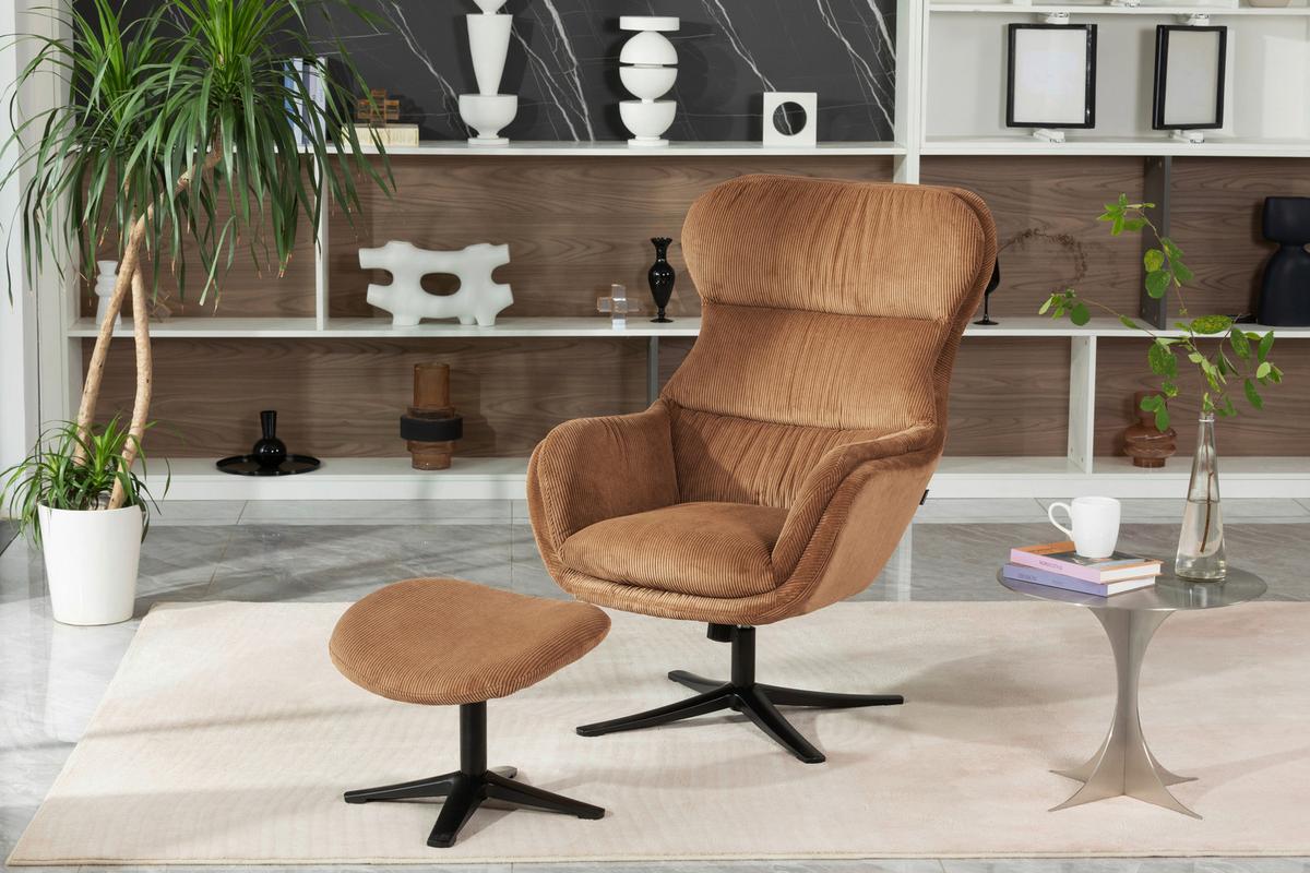 Sesselset Tabbe - Schwarz/Kupferfarben, MODERN, Textil (76/110/88,5cm) - Livetastic