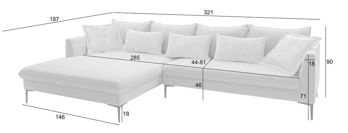 Ecksofa Piazza Beige S: 187x321 Cm - Beige/Schwarz, Design, Textil (187/321cm) - Livetastic