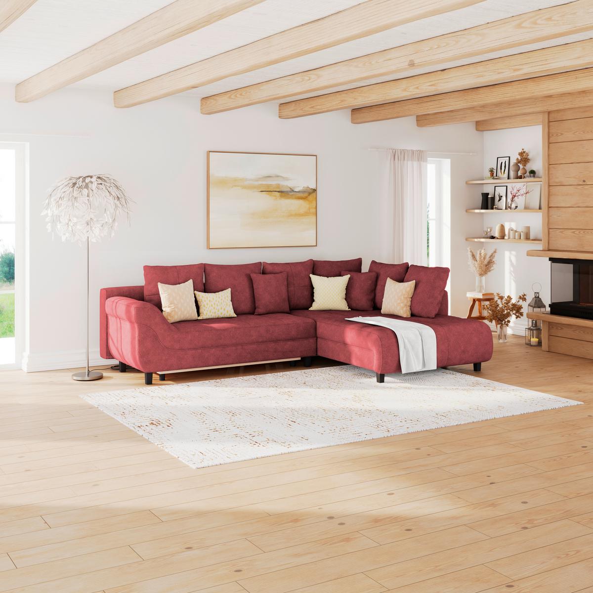 Ecksofa Mendoza - Rot/Schwarz, Design, Textil (309/197cm) - Ondega