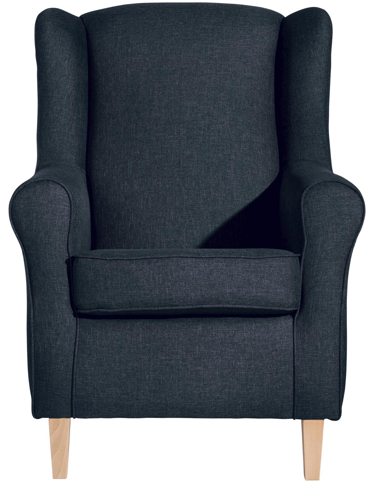 Ohrensessel Lorris - Buchefarben/Dunkelblau, Design, Textil (77/103/86cm) - Max Winzer