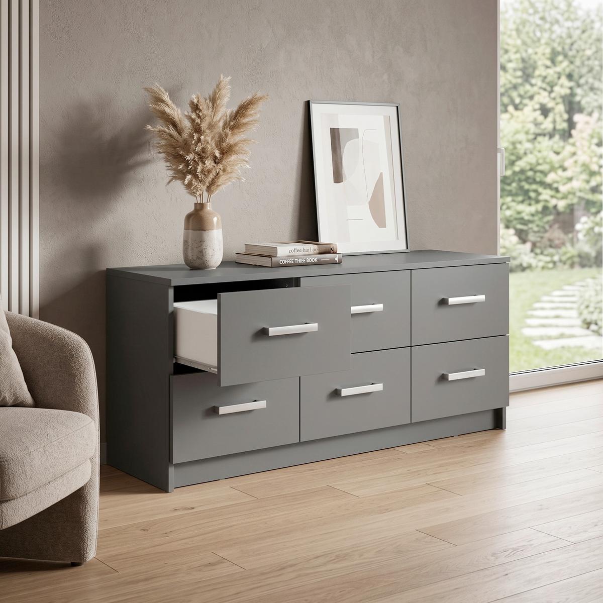 Kommode B: 121,80 cm Elenzio, Graphitfarben - Graphitfarben, Basics, Holzwerkstoff (121,80/40/50,8cm) - MID.YOU