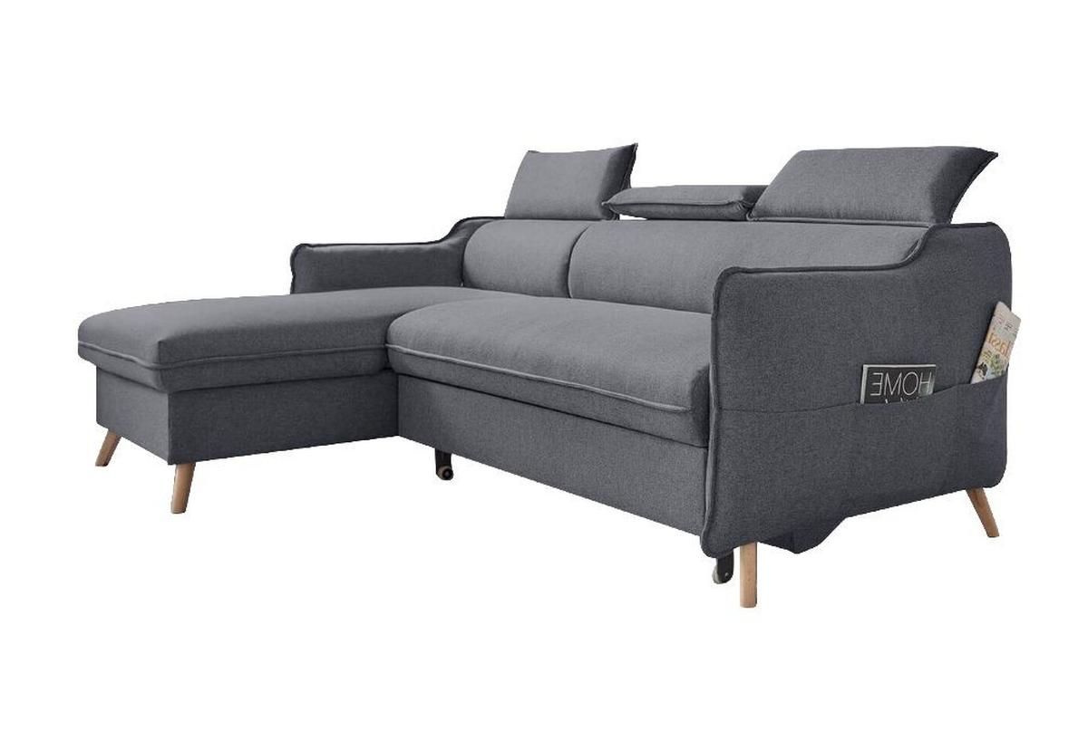 Rozkladacia sedačka Simone, ľavé prevedenie - sivá/prírodná farba, Modern, drevo/textil (228/82/95/162cm)