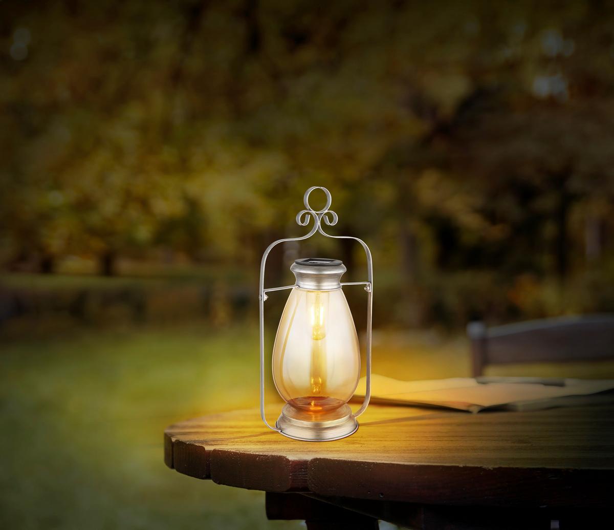 Solarleuchte 3000k - Silberfarben/Schwarz, Design, Glas/Kunststoff (17/15/36,5cm) - Globo