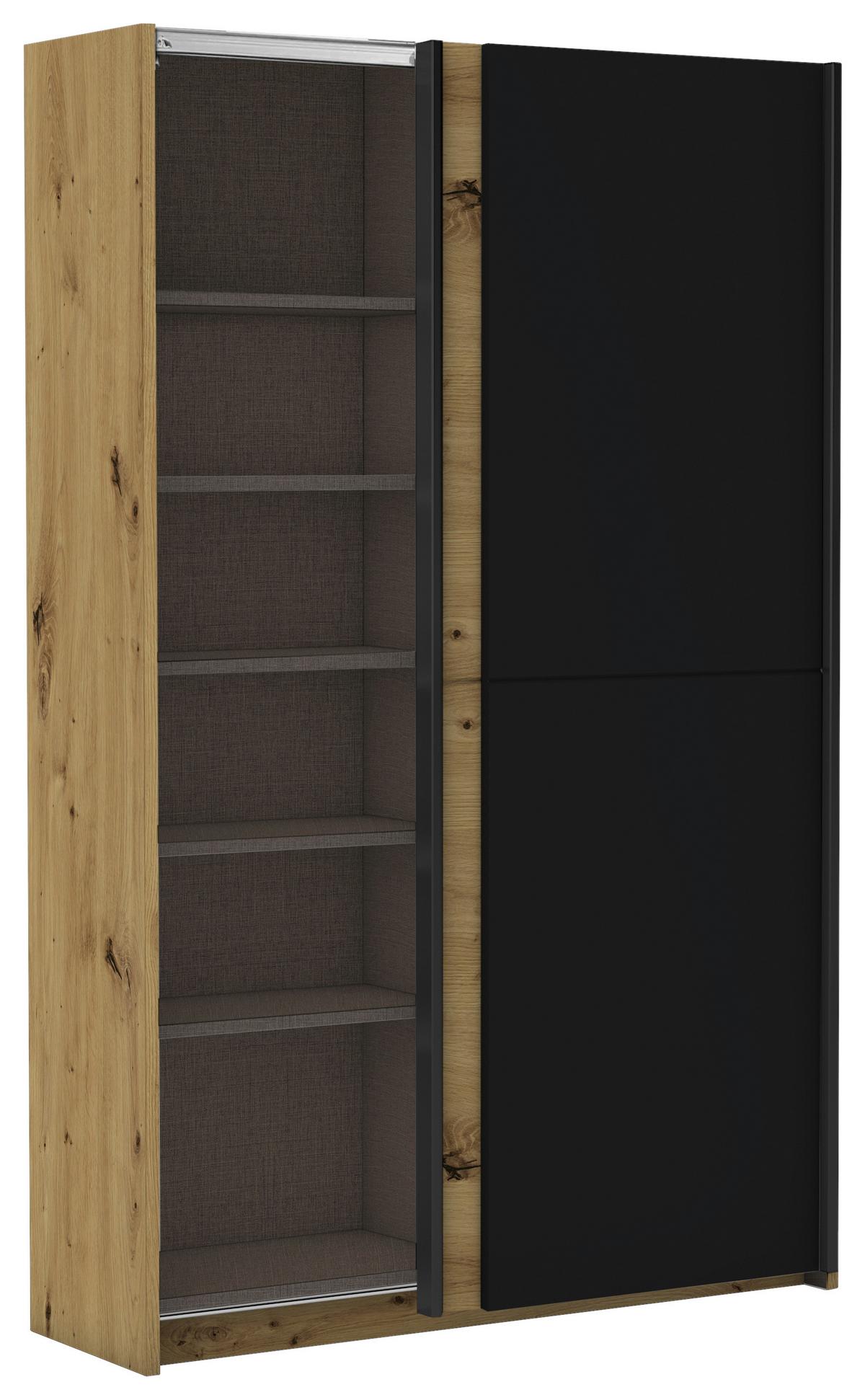 Schwebetürenschrank 125 Cm Starter, Eiche Dekor/ Schwarz - Eichefarben/Schwarz, Basics, Holzwerkstoff (125/195,5/38cm) - P & B
