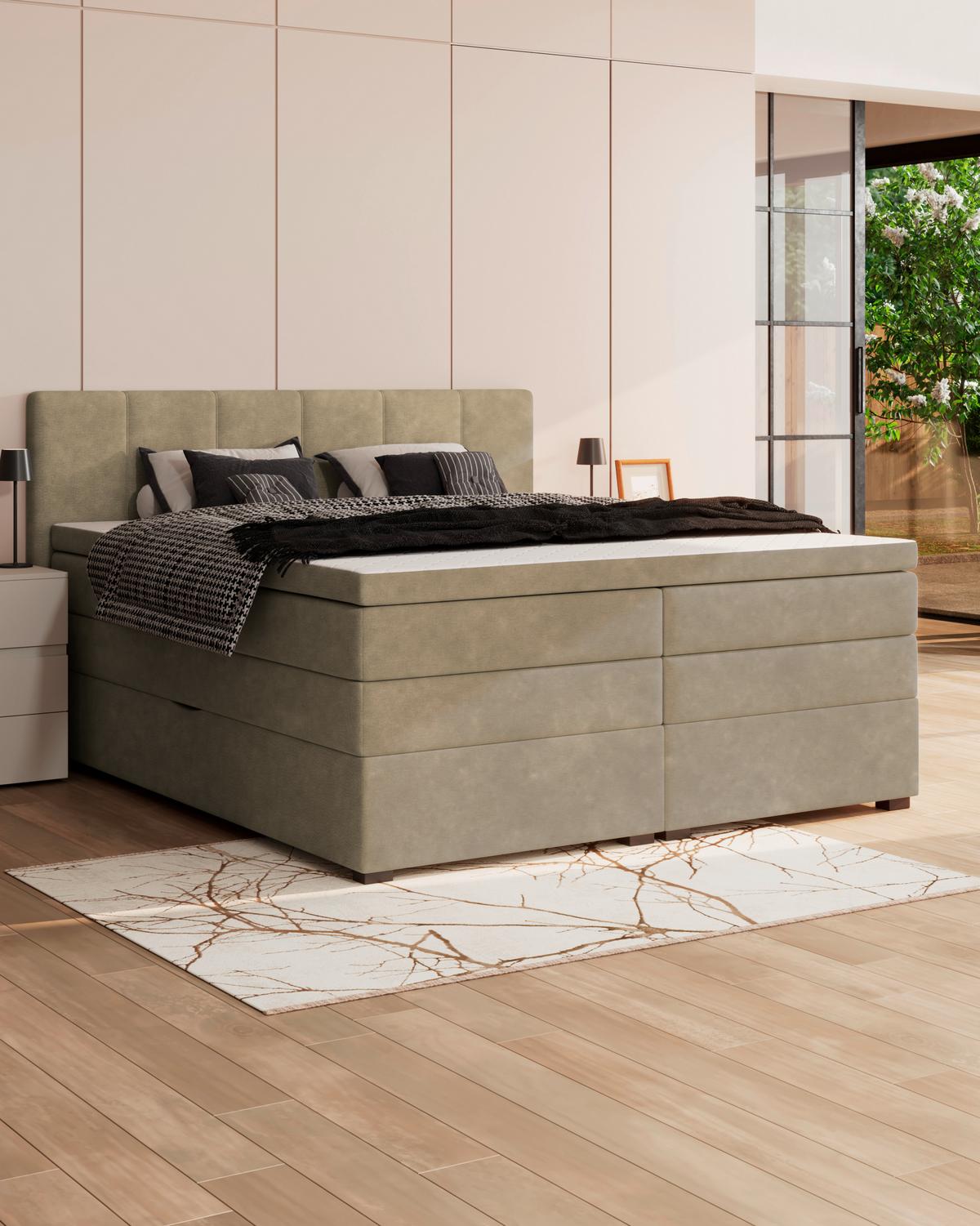 Boxspringbett Mit Topper & Bettkasten 200x200 Lauro - Schwarz/Braun, Trend, Textil (200/200cm)