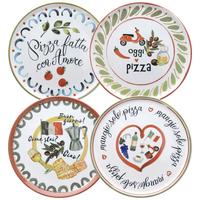 Pizzateller Porzellan Rund 4er-Set Cinzia ca. 32,5 cm - Multicolor/Weiß, Design, Keramik - Tognana