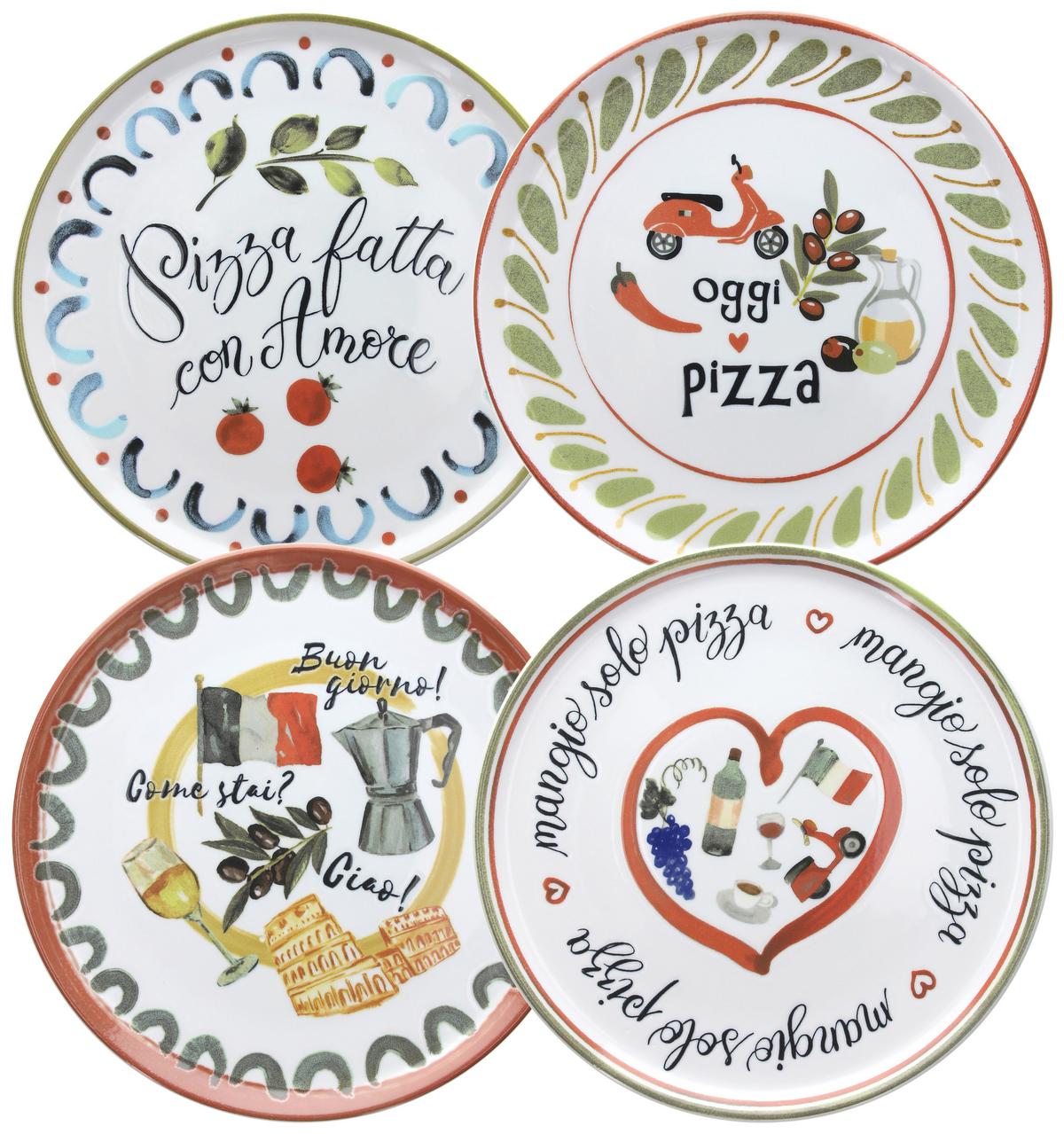 Pizzateller Porzellan Rund 4er-Set Cinzia ca. 32,5 cm - Multicolor/Weiß, Design, Keramik - Tognana