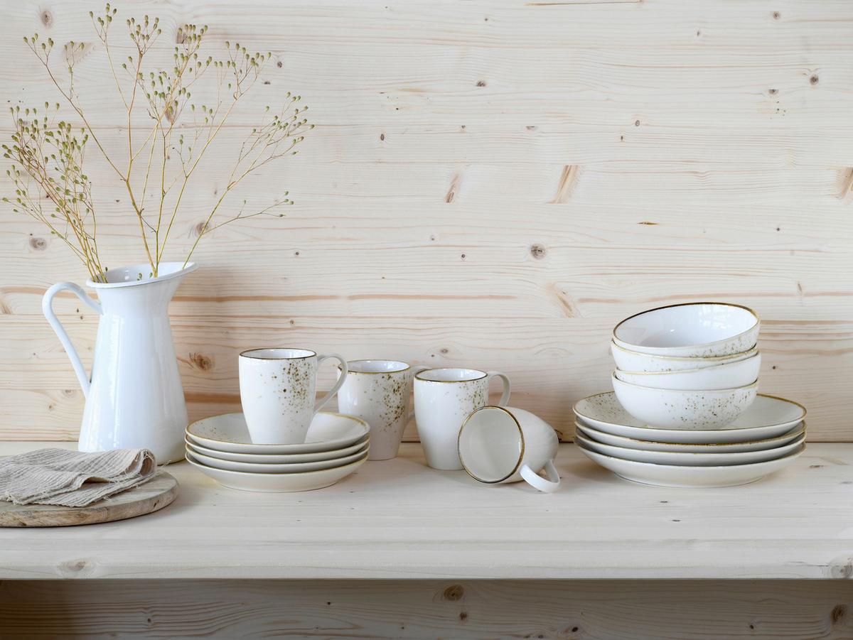Kombinovaný servis 16-dielny biela/krémová - biela/krémová, Basics, keramika - Creatable