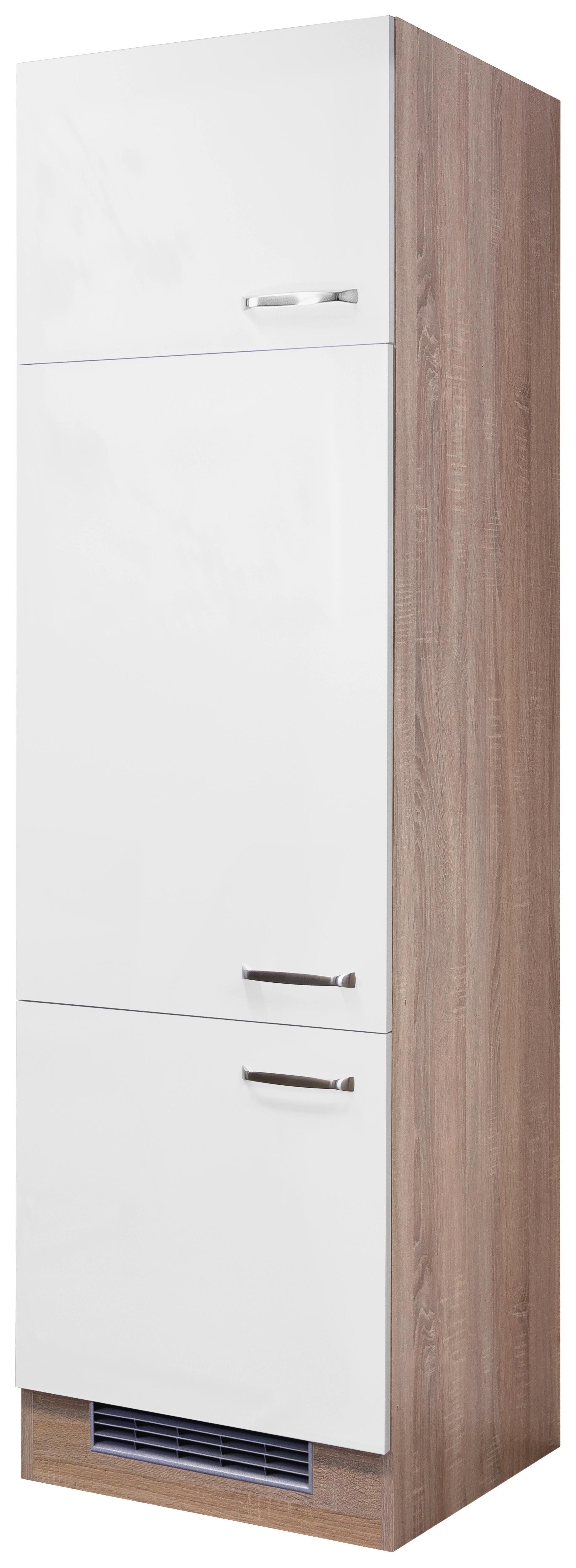 Skrinka na vstavané spotrebiče Venezia-Valero 60cm - biela s vysokým leskom/farba ušľachtilej ocele, Modern, kov/kompozitné drevo (60/200/57cm) - FlexWell