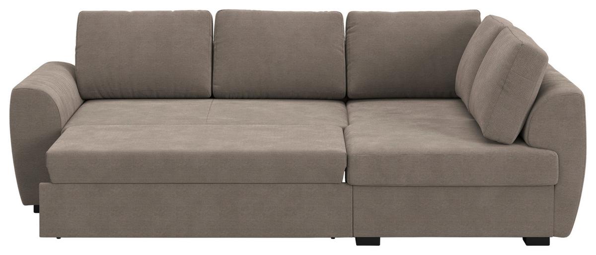 Ecksofa mit Bettfunktion Drift Cord taupe, B: 253cm - Taupe/Schwarz, Trend, Textil (253/86/154cm)