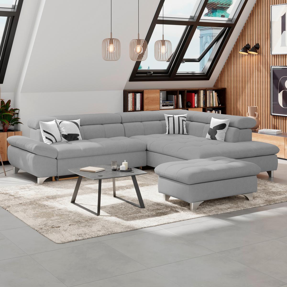 Hocker Gemini Grau, B: 108cm - Chromfarben/Grau, KONVENTIONELL, Textil (108/46/108cm)