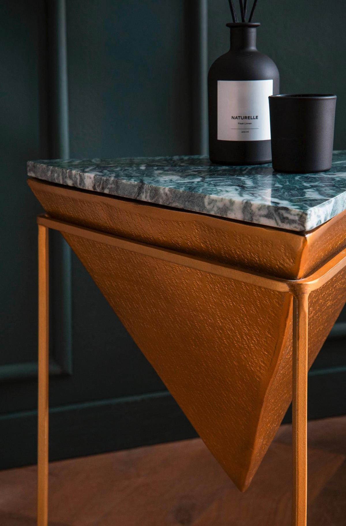 Beistelltisch Grün, Goldfarben L: 37 cm - Goldfarben/Grün, Design, Stein/Metall (37/37/53cm) - Livetastic