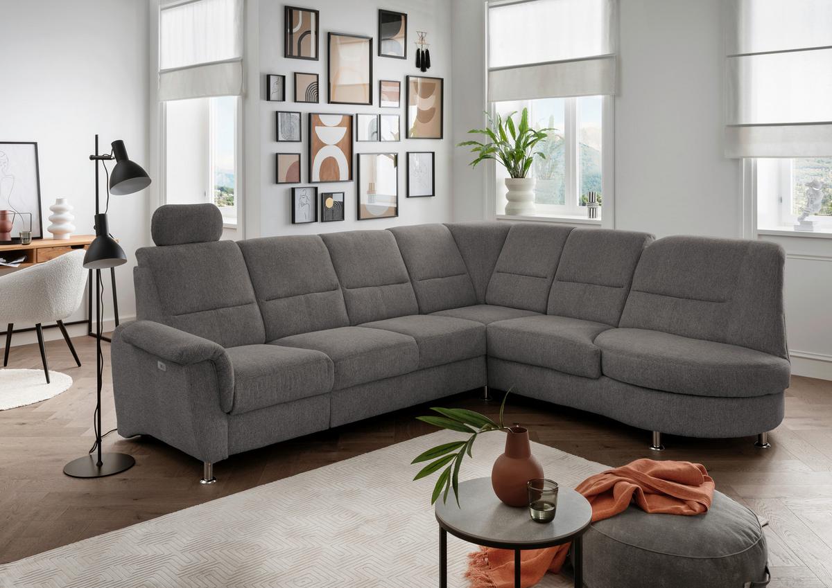 Ecksofa mit Relaxfunktion Parole Graubraun Chenille - Chromfarben/Graubraun, MODERN, Textil (275/236cm) - Livetastic