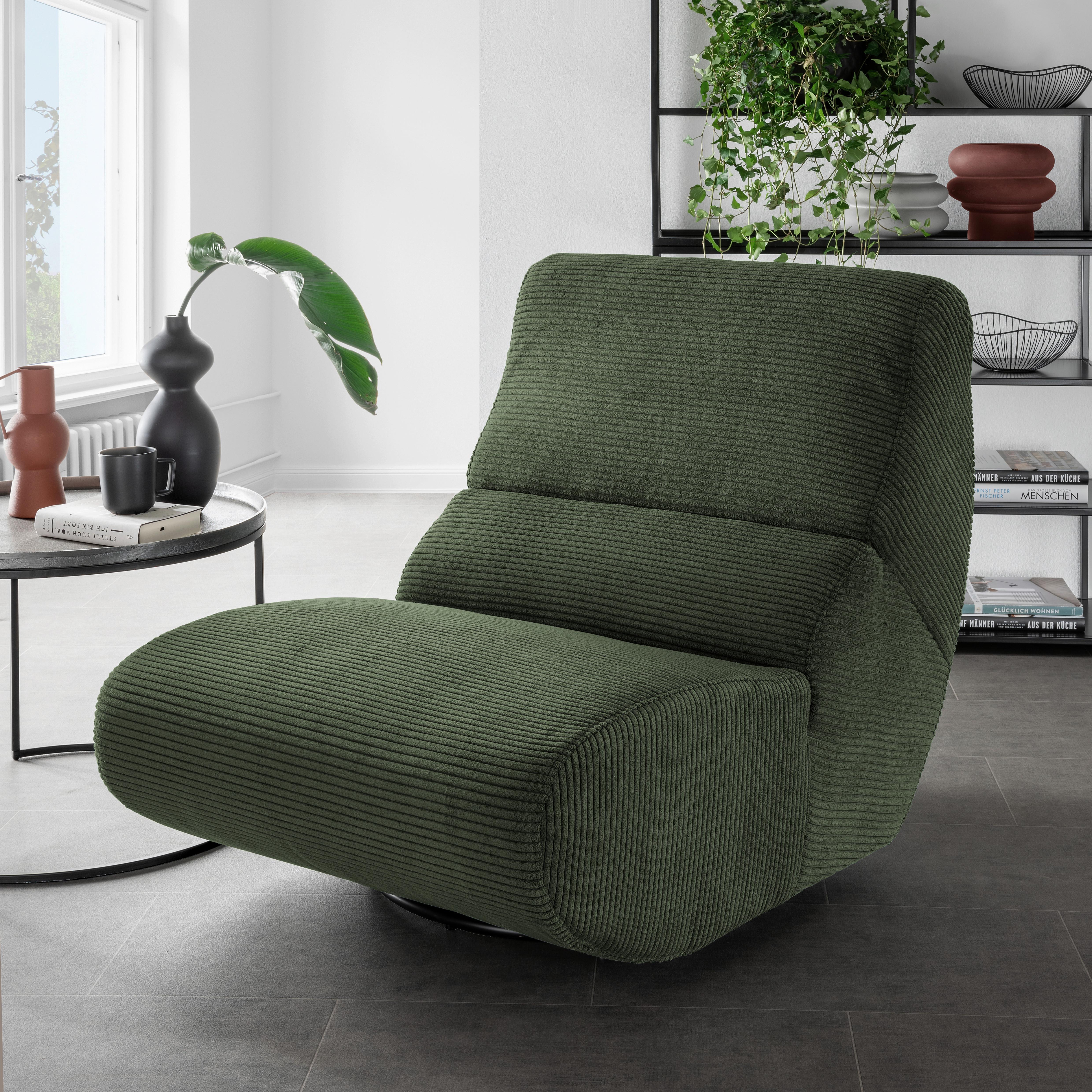 Sessel Lucera Waldgrün 360° drehbar, B: 74 cm - Waldgrün/Schwarz, Design, Textil (74/85/105cm) - Livetastic