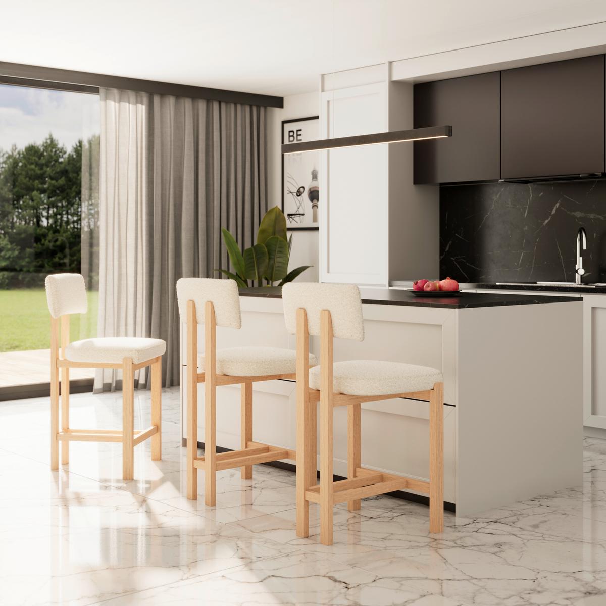 BAROVÁ STOLIČKA JONNA - krémová/prírodná farba, Modern, drevo/textil (51/102/54cm) - Bessagi Home