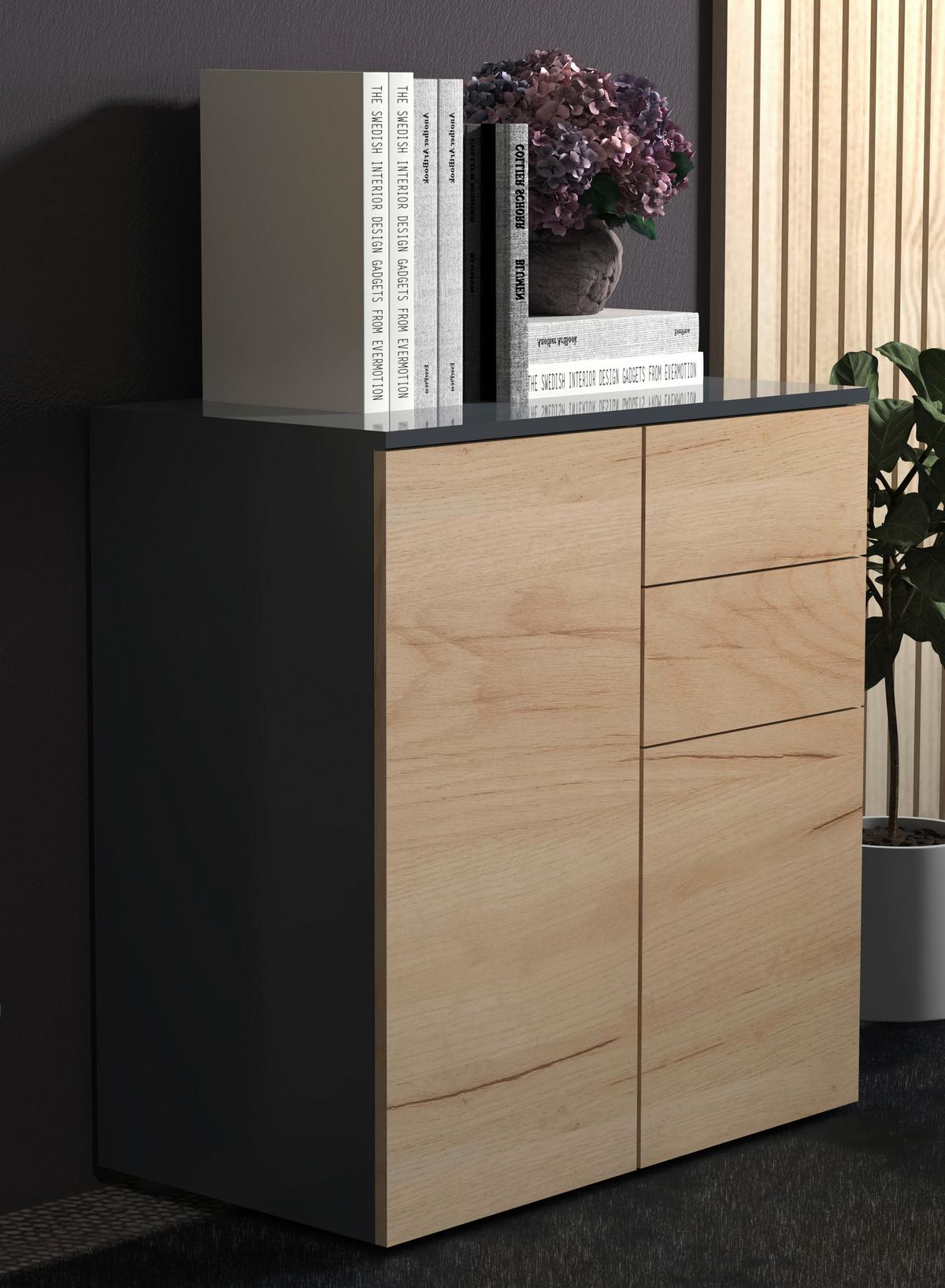 Kommode Dalrosa Anthrazit/honigeiche Dekor - Honigeiche/Anthrazit, MODERN, Holzwerkstoff (70/77/39cm) - MID.YOU