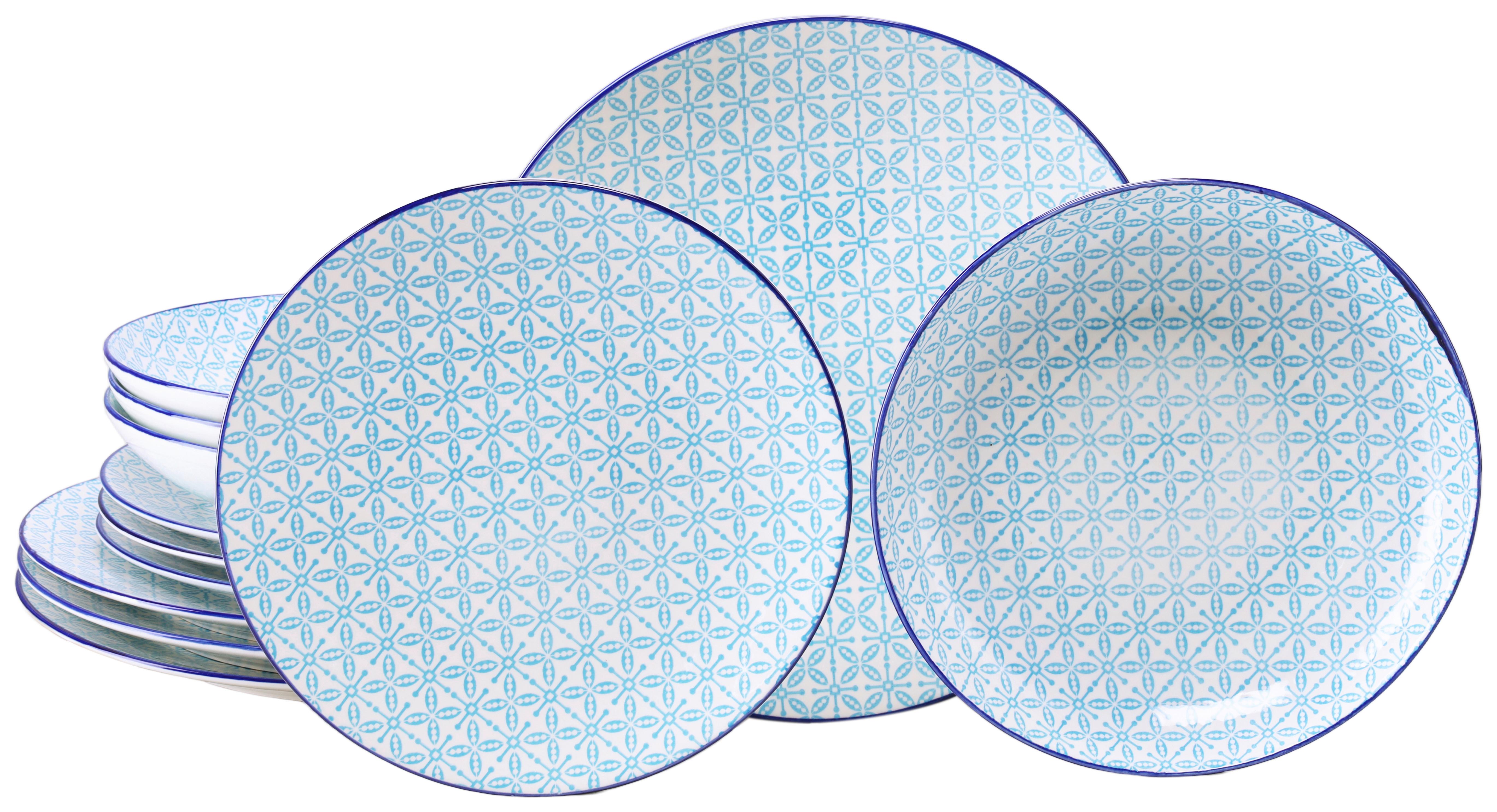 Tafelservice Keramik, Weiß/Blau, 12--Teilig. - Weiß/Hellblau, Basics, Keramik - Creatable