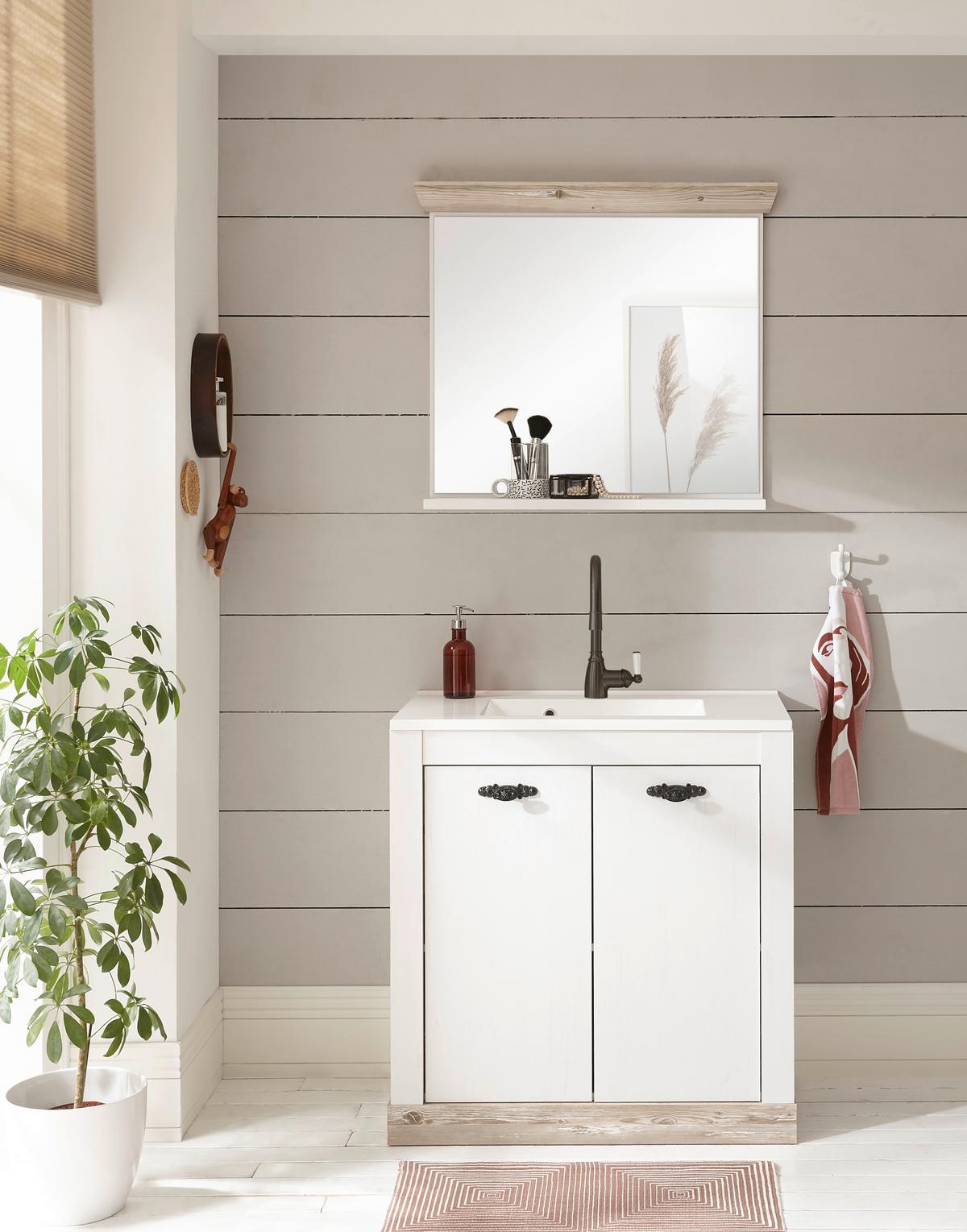 Badezimmer Florenz Pinienfarben B: 81cm - Weiß/Pinienfarben, Design, Naturmaterialien/Holzwerkstoff (81/200/46cm) - MID.YOU